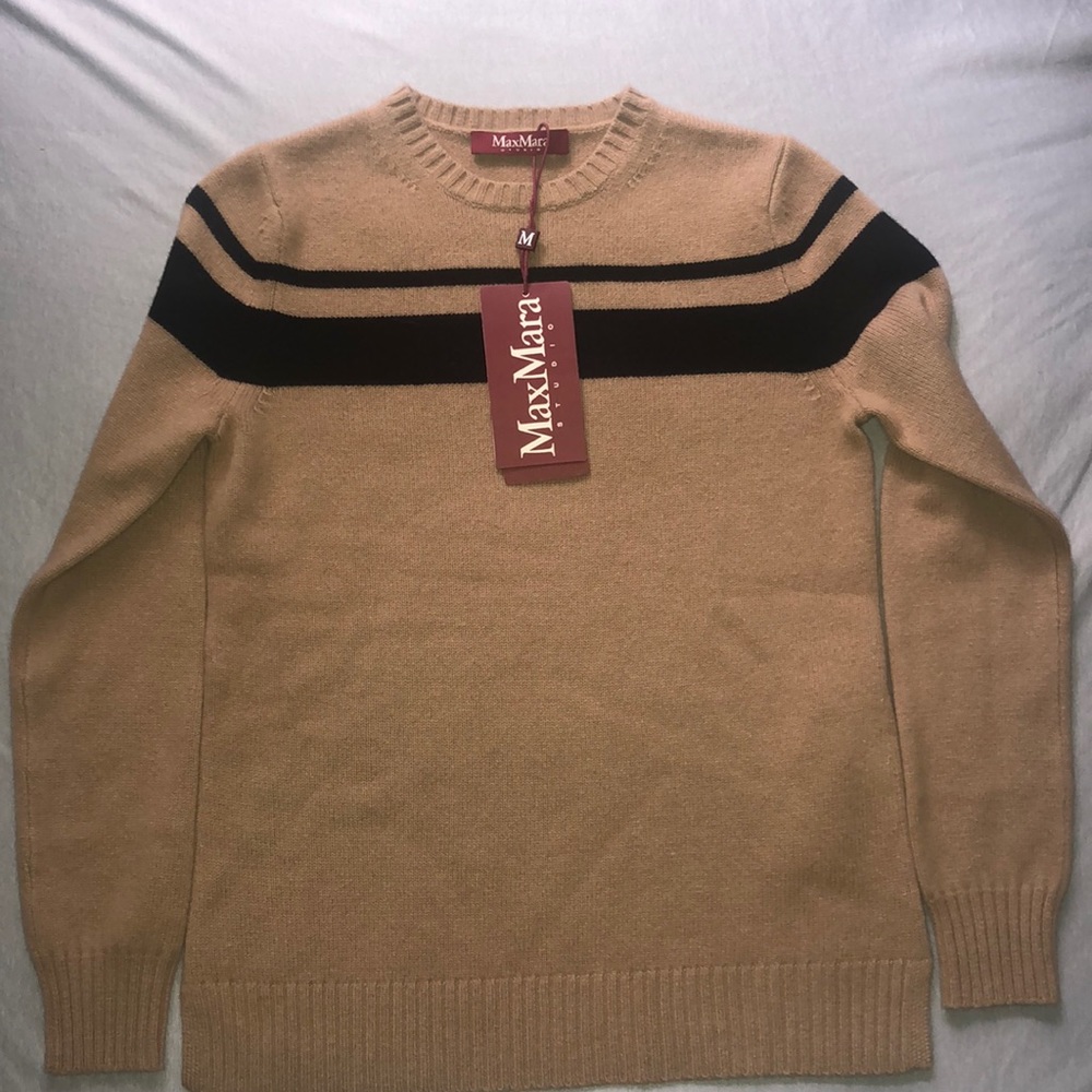 MaxMara Studio Wool/Cashmere blend sweater      Tan with black stripes